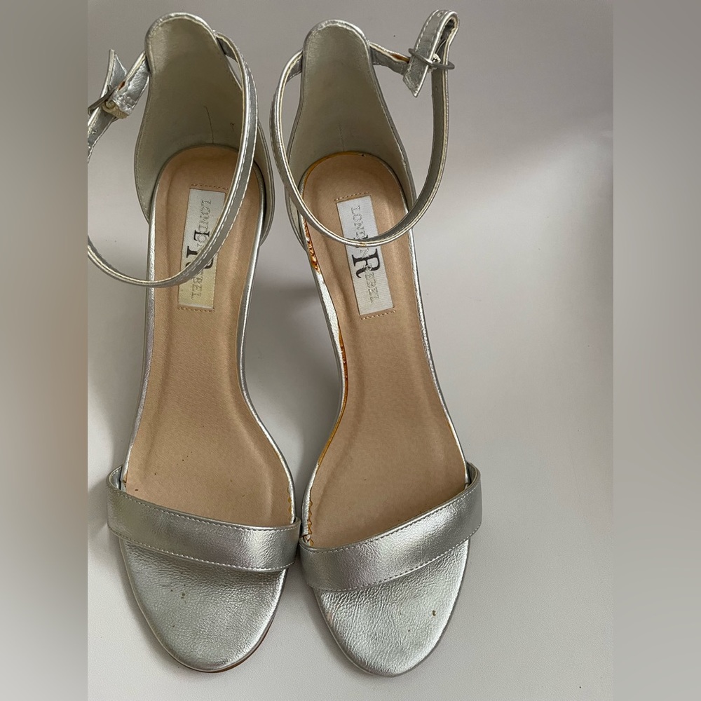 Womens Silver London Rebel Sandal Heels